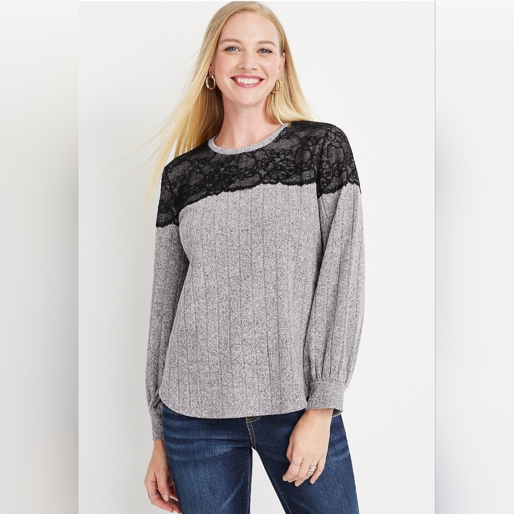 Cozy lace trim ribbed top